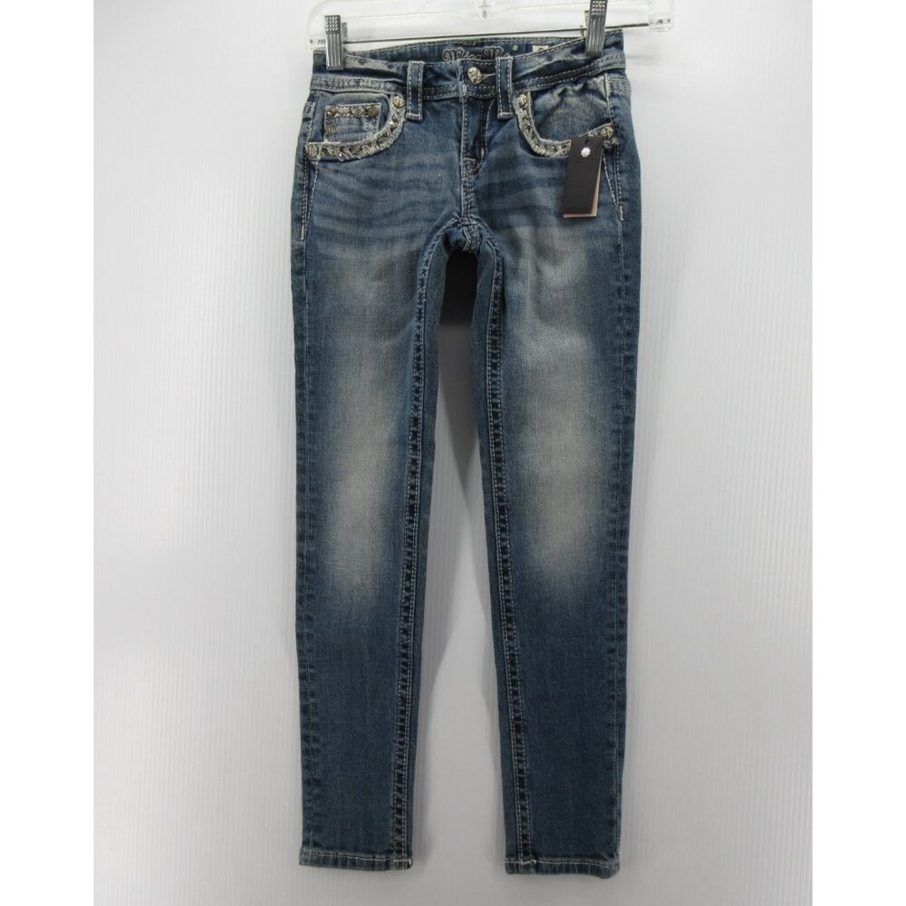 Miss Me Jeans Girls 8 Skinny Beaded Embellished Denim Stretch Pants NEW
